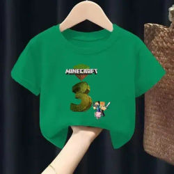 Mineur artisanat Pixel enfant t-shirt vert garçon à manches courtes hauts jeu chaud impression t-shirts d'été enfants vêtements décontractés cadeaux d'anniversaire