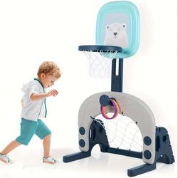 TEMU Children's Basketball Hoop Set, 3-in-1 Height-adjustable Basketball Stand & Football Goal & Throwing Game For Toddlers, Sports For Boys And Girls, Suitable For Indoor Use