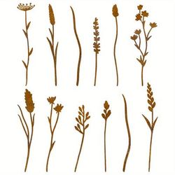 TEMU 12pcs Rusted Metal Flower Set - Rusty Bouquet For Plant Pot & Garden Vase Decor, Iron Floral Stake Set With Rustic Farmhouse - Indoor/outdoor Plant Accent For Yard, Patio (weatherproof)