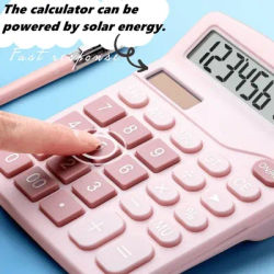 Office Calculators Desktop Student Solar Panel Calculator, 12-Digit Dual Power Cute Calculator with