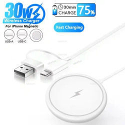30W 2 in 1 Magnetic Wireless Charger Pad For Magsafe iPhone 16 15 14 13 12 Pro Max USB A Type C PD Magnet Fast Charging Station
