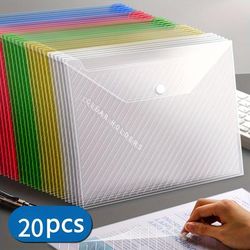 TEMU 10/20 Transparent A4 File Bags - Mixed Color And White, Button Closed For Office And Organizers, Stylish School Supplies