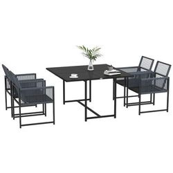 TEMU Outsunny 5pcs Garden Dining Set, Outdoor Patio Cube Set, 4 Seater Outdoor Table And Chairs With Foldable Backrest, Tempered Glass Top, Rope For Poolside, Space-saving