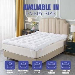 TEMU 10cm High Loft Mattress Topper | Hotel Quality, Super Soft & Brushed Microfiber Top With Hollowfiber Filling | Elasticized Corner Straps To 40 Cm