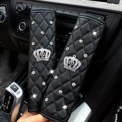 TEMU Pair Of 2 Rhinestone Anti-slip Pu Leather Car Seat Belt Shoulder Pads - Vehicles, Interior Accessories, Vehicle Enhancement | Embellishments | Sparkling Details, Seat Belt Cover Shoulder Strap