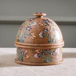 'Hand-Painted Floral and Leaf-Themed Soapstone Decorative Jar'
