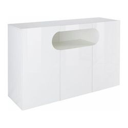 Credenza a 3 Ante Effetto Legno Bianco lucido 130x40x80cm
