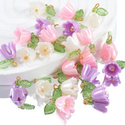 10 pièces mignon acrylique perle cloche orchidée pendentif feuille verte fleur bijoux à bricoler soi-même faisant des accessoires à la main boucle d'oreille collier Bracelet