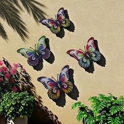 TEMU Pack Of 4 Outdoor Wall Decor Metal Wall Art Sculpture Hanging Decoration For Backyard Courtyard Fence Garden Home Art Hanging Suitable For Outdoors, Fencing Yard Garden Home Decoration