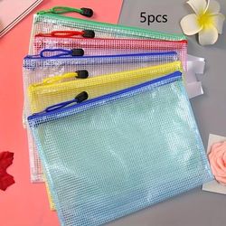 TEMU 5pcs A3 Mesh Zipper File Organizer - Clear Grid Document Bags With Reinforced Edges, Transparent Plastic Storage For Office/school/home, Durable And Lightweight Design