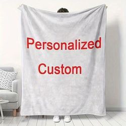 TEMU 1pc Custom 3d Flannel Blanket - Personalized Gift For Girls, Boys, Adults, Valentine's Day - Lightweight, Throw For Bed, Sofa, Camping, Travel - Contemporary With Red Text, Personalized Blanket