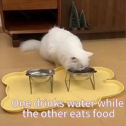TEMU 1pc Petpal Stainless Steel Elevated Cat Bowl, Neck-protecting Raised Feeding Dish For Cats And Small Dogs, Durable Food And Water Basin