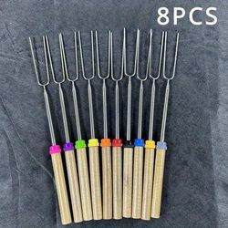 TEMU Great Value 8pcs Pack! 32-inch Retractable Metal Grill Fork, Marshmallow/hot Dog/sausage Grill, With Carrying Bag, Essential For Camping