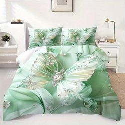 TEMU Elegant Green Bedding Set - Soft Flannel, Includes 1 Duvet Cover + 2 Pillowcases, 200-250gsm, Ideal For Bedroom And Home Decor, Bedroom Decor| Pattern|flannel Fabric, Bedding