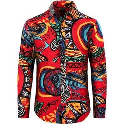 Retrò Vintage Boho Anni '70 Camicia Hippie Tribale Modello africano Costume Per uomo Halloween Carnevale ballo di strada Festa a tema retrò Festival Adulti Camicia