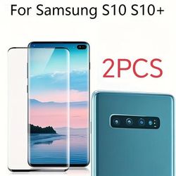 TEMU 2pcs Tempered Glass Screen Protector For Galaxy S10 S10+ Mobile Phones, High Definition, Scratch-resistant, Bubble-free, .