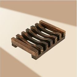 TEMU 1pc Elegant Wooden Soap Dish With Self-draining Feature - Rectangular Holder For Bathroom & Shower, Stylish Design Enhances Home Decor, Soap Holder Bathroom