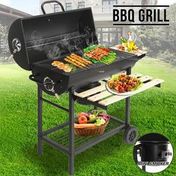 TEMU Heavy Duty Charcoal Bbq Grill With Mini – Large Cooking Area, Wheels & Handle For , Outdoor Barbecues, Black , Ideal For Grilling And Smoking Meat, Artist Hand