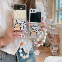Hot Cartoon Cute Maltese For Magsafe Magnetic Bracket Lanyard Phone Case for Samsung Galaxy Z Flip 3