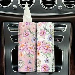TEMU 2 Rolls Of Compact Floral Car Tissue - Cylindrical Paper Tube For Car Seat, Suitable For Cup Holders, Includes Facial Tissue Paper