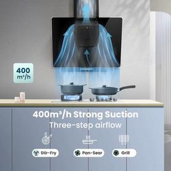 TEMU Comfee' Angj64b-60 60cm Black Angled Extractor Hood - Tempered , Touch - Screen Operation, Led Lights, Dual - Function Recirculating & Ducting System, Wall - Mounted Kitchen Fan, Energy