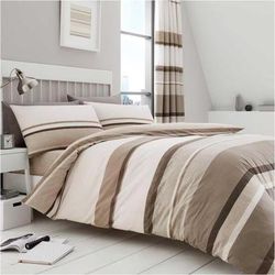 TEMU Reversible Duvet Cover Set Stylish Bedding Set With Dual Designs | Tan And Beige Stripes On , Solid Beige On | Soft, Comfortable, And Elegant Bed Cover | Single, Double & King | Uk