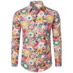 Retrò Vintage Boho Anni '70 Camicia Hippie Floreale Costume Per uomo Halloween Carnevale Festival Musicale Festa a tema retrò Adulti Camicia
