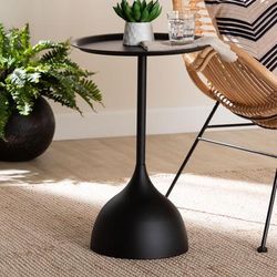 Webb Black Metal Pedestal Side Table by Baxton Studio in Black (Size ONE SIZE)