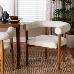 Caia Boucle Dining Chair by Baxton Studio in Cream (Size ONE SIZE)