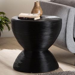 Tokyo Laminated Natural Rattan Side Table, Natural by Bali & Pari in Black (Size ONE SIZE)