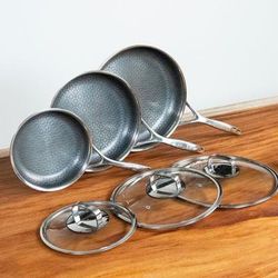LIVWELL DiamondClad™ 6pc Hybrid Nonstick Stainless Steel Frying Pan Set, Dishwasher Safe, PFOA-free by Brylane Home in Silver