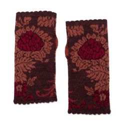 Autumn Sun,'Knit Baby Alpaca Fingerless Mittens with Floral Leaf Designs'