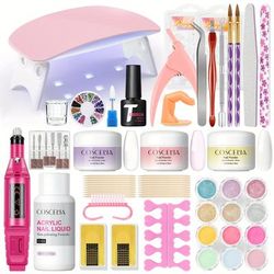 TEMU Coscelia Acrylic Nail Kit Acrylic Powder Glitter Powder And Acrylic Liquid With Nail Lamp Nail Drill Kit For Nail Extension Manicure Tools Set Nail Tech Supplies