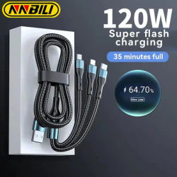 NNBILI 6A 120W 3 in 1 USB Type C Cable Fast Charge Phone Charger Data Cord For iPhone Xiaomi Huawei Quick Charge Micro USB Wire