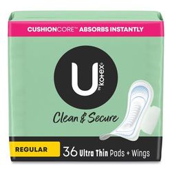 Kotex U by Kotex Security Regular Ultrathin Pad with Wings, Unscented, 36/Pack (KCM53631)