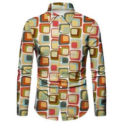 Retrò Vintage Anni '70 Camicia Disco Geometrico Psichedelico Costume Per uomo Halloween Carnevale Festival Musicale Parata dell'Orgoglio Adulti Camicia