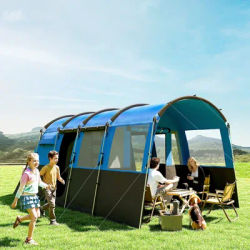 Outsunny 8-Person Camping Tent, Waterproof Family Tent, Tunnel Design, 3000mm Water Column, Blue