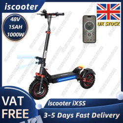 iScooter iX5S Electric Scooter 1000W EScooter 48V 15Ah 25km/h Speed Range 60-65km Powerful 11Inch Foldable Electric Kick Scooter