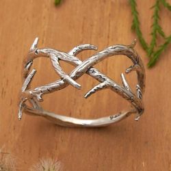 'Inspirational Root-Shaped Unisex Sterling Silver Band Ring'