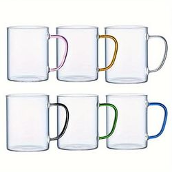 TEMU 6-pack Reusable Round Tumblers,, Heat-resistant, For Family Use - Machine , Clear Glass Cups For Milk, Beverages, And Juice
