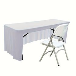 TEMU Elastic Spandex Open Tablecloth - Elegant Fitted Table Cover With Back Opening, Solid Color, Polyester And Spandex Blend, Fabric, Machine, Suitable For Events And Home Use - 1p