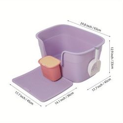 TEMU Cat Corner Litter Tray Large Rim Pet Open Toilet Pan Saver, Including Trash Can And Litter Mat