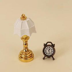 TEMU 1:12 Dollhouse Miniature French Desk Lamp & Alarm Clock Model – Non-functional Micro Prop For Dollhouse Decor