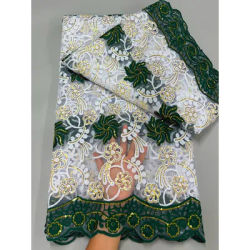 Tissu nigérian en dentelle et maille à paillettes de luxe, Tulle africain, vert, haute qualité, dentelle en soie de lait pour robe de mariée, 2025