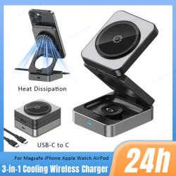 Chargeur sans fil magnétique 3 en 1, station de Charge pliable pour iPhone 16 15 14 13 12 Apple Watch 10 AirPods, Charge rapide