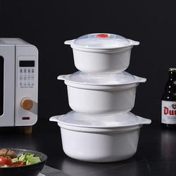 TEMU 3pcs/set Plastic Microwave Oven And Lidded Bowl - Durable, Easy To Clean, Portable, Home And Dining Use, Convenient For Heating, Quick Enjoy Of Foods, Safe Heating Is