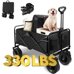 TEMU Heavy Duty Foldable Garden Cart Trolley With Adjustable Handle, 4-wheel Design, High Capacity Load Of 330 Lbs, Agriculture And Gardening Tasks