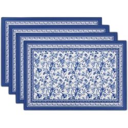 TEMU Blue Floral Branches Placemats Set Of 4, 12 X 18 Inch Chinoiserie Table Mats Washable Heat Resistant Fabric Rectangle Mat For Indoor Outdoor Kitchen Dining Home Decor