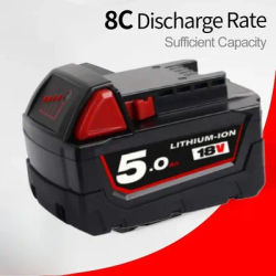 M18 18V 5.0Ah Red Replacement Li-Ion Battery for Milwaukee M18B6 18V Tools Lithium-Ion Battery 48-11-1860 48-11-1850 48-11-1820