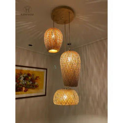 GEW classique bambou lanterne suspension lampe naturel rotin osier lustres tissé à la main bambou abat-jour E27 luminaires